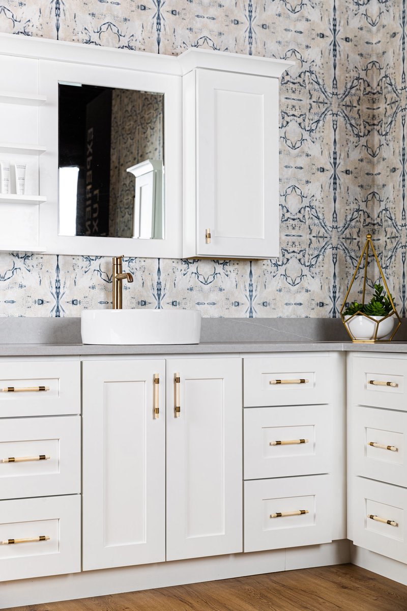 Beautifully designed bathroom space featuring S8 white J&K Cabinetry